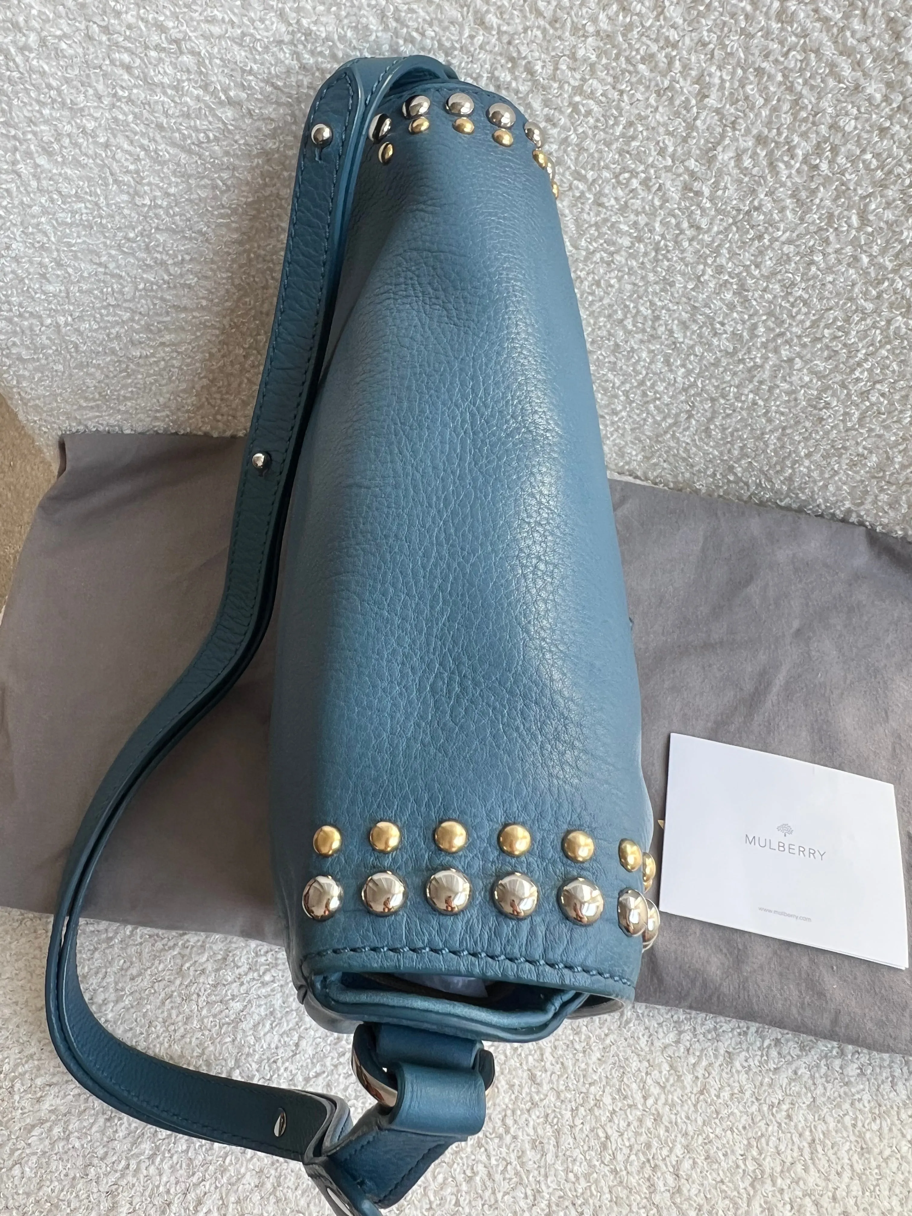Mulberry Steel Blue Studded Tessie Satchel (RRP £650)