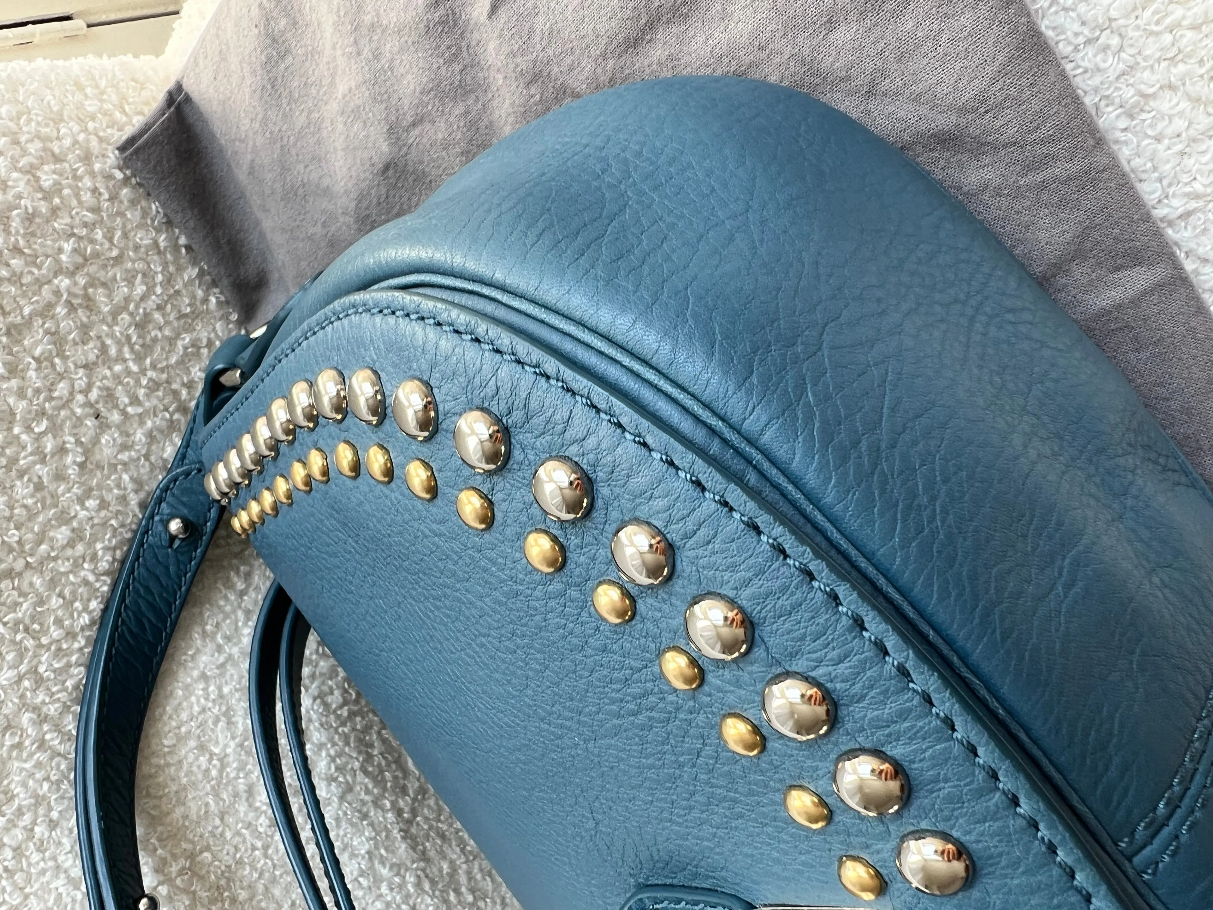 Mulberry Steel Blue Studded Tessie Satchel (RRP £650)