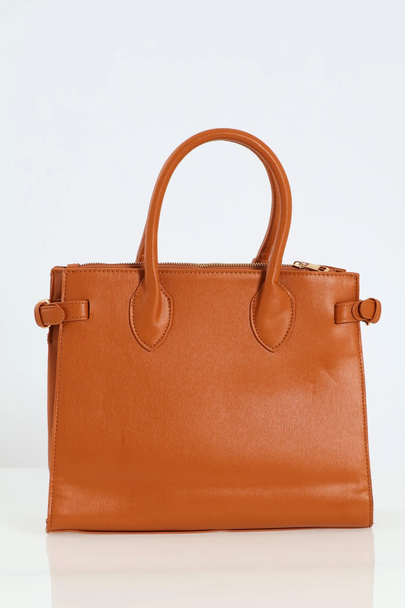 Multi Compartment Tote With Buckle Detail - Tan