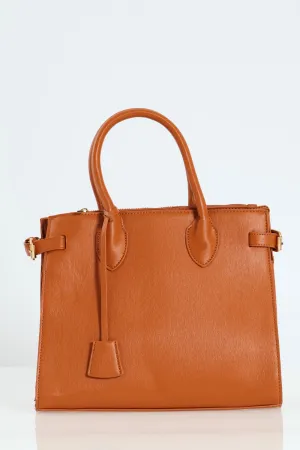 Multi Compartment Tote With Buckle Detail - Tan
