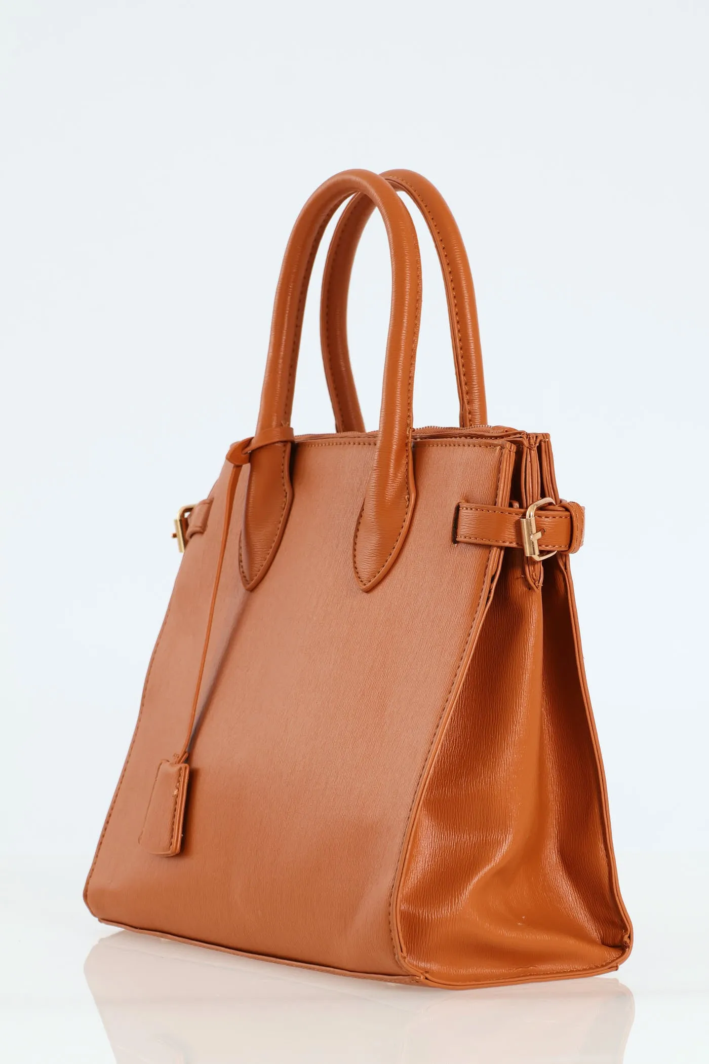 Multi Compartment Tote With Buckle Detail - Tan