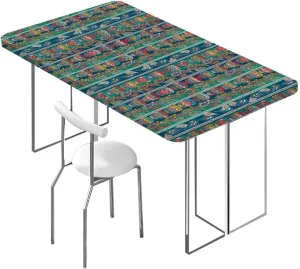 Multicolor Elastic Edge Fitted Table Cloth, Colorful Summer Spring Retro Patchwork Rectangle Table Cover for Outdoor Picnic Camping Parties Striped Fits up 4 Foot Tables