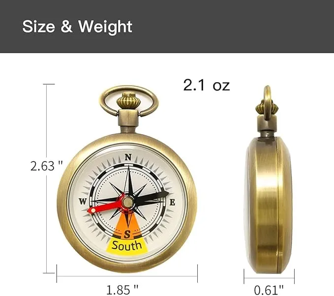 Multifunctional zinc Alloy Retro Pocket Watch Compass, Suitable for Hiking, Camping, Driving, Boating, Backpacks, Gifts and Collections