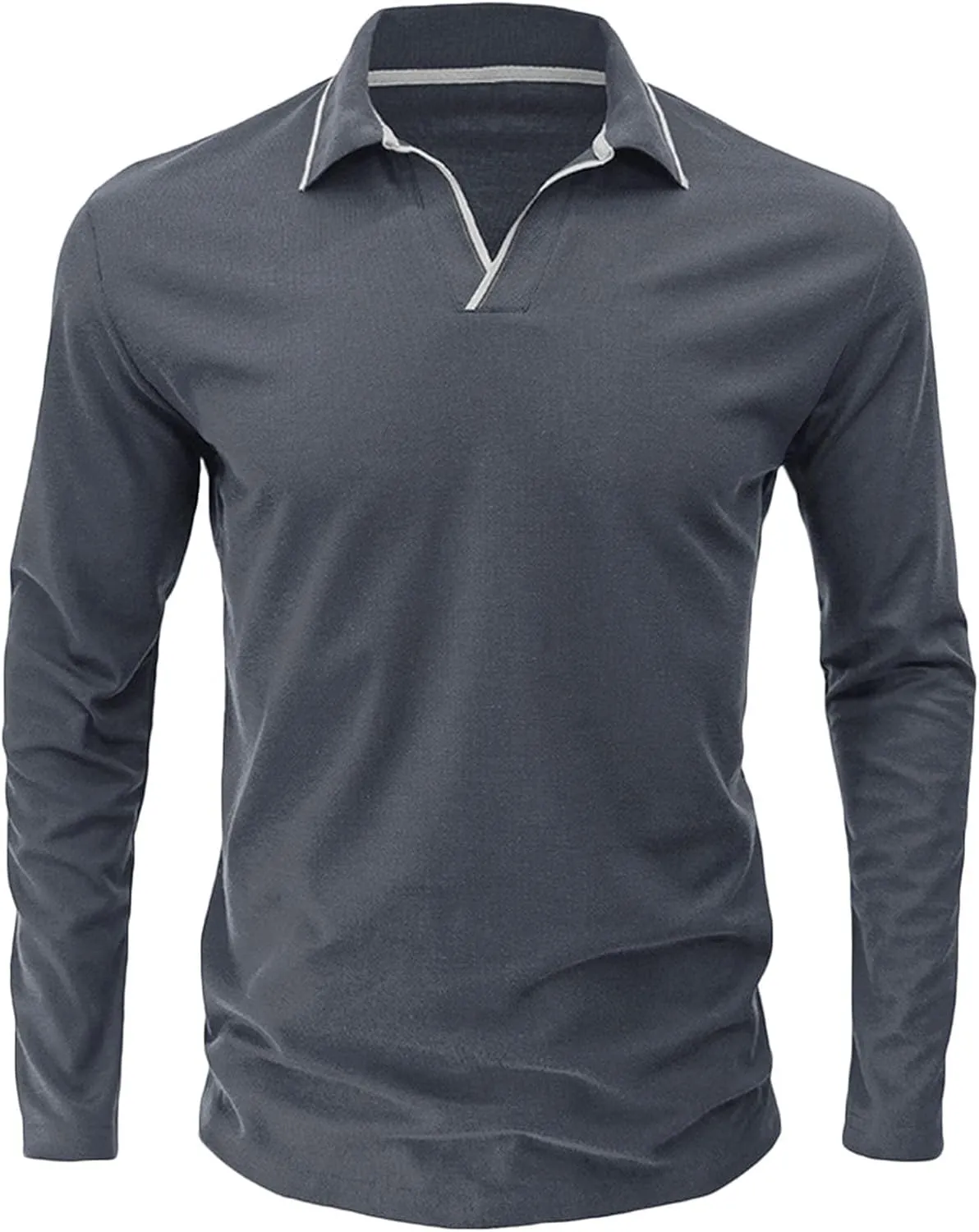 Muscularfit Long Sleeve Shirts for Men 2023 Fashion Solid Button Down Polo Shirts Casual Formal Work Collar Pullover T Shirt