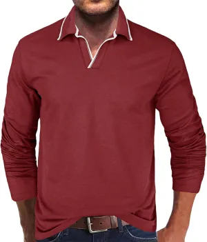 Muscularfit Long Sleeve Shirts for Men 2023 Fashion Solid Button Down Polo Shirts Casual Formal Work Collar Pullover T Shirt