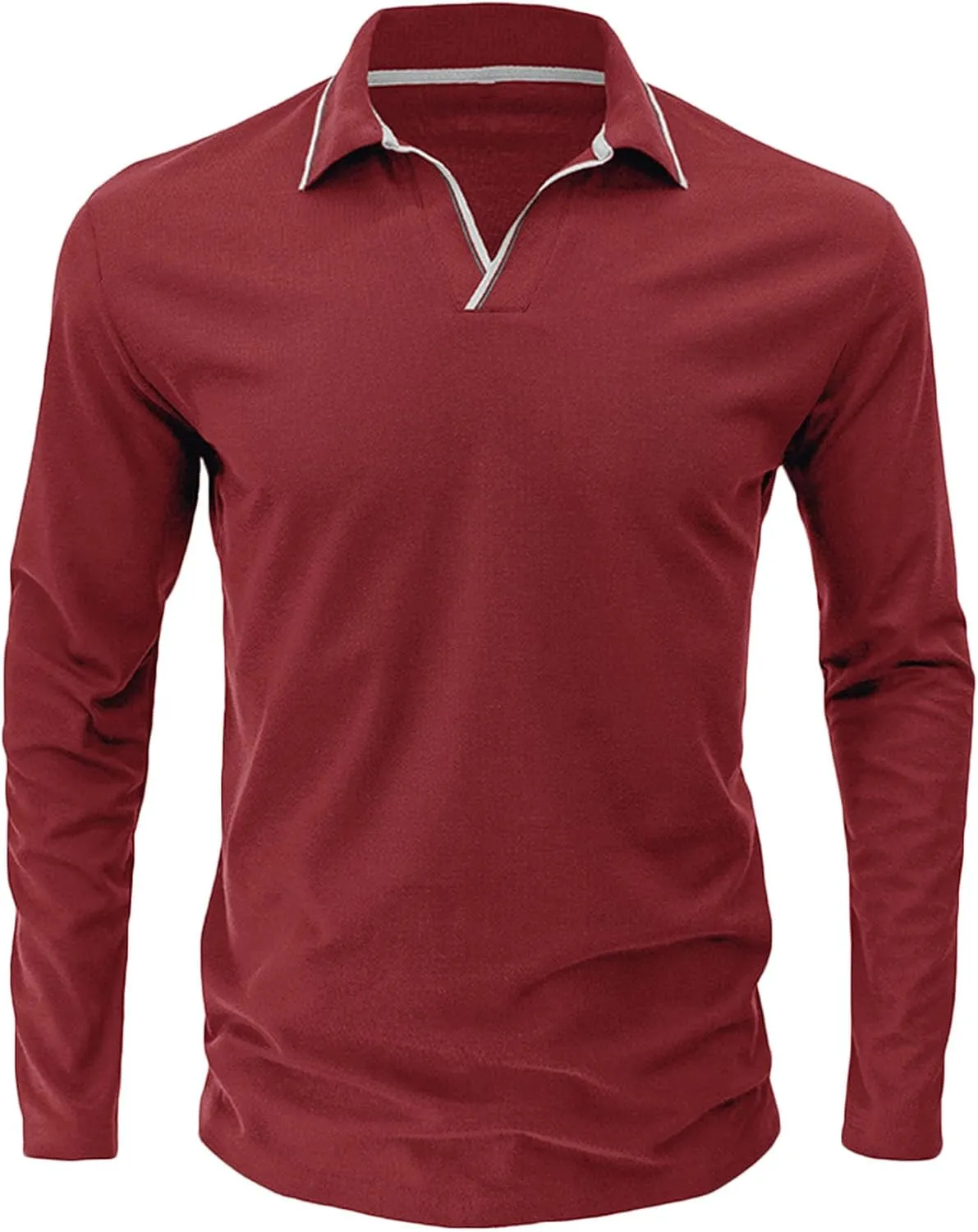 Muscularfit Long Sleeve Shirts for Men 2023 Fashion Solid Button Down Polo Shirts Casual Formal Work Collar Pullover T Shirt