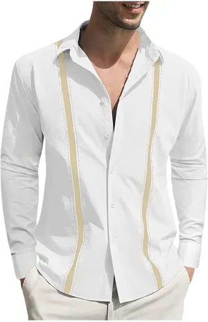 Muscularfit Mens Shirts Long Sleeve Slim Fit Linen Button Down Tshirt Fall Fashion Guayabera Work Shirt Casual Trendy Clothes