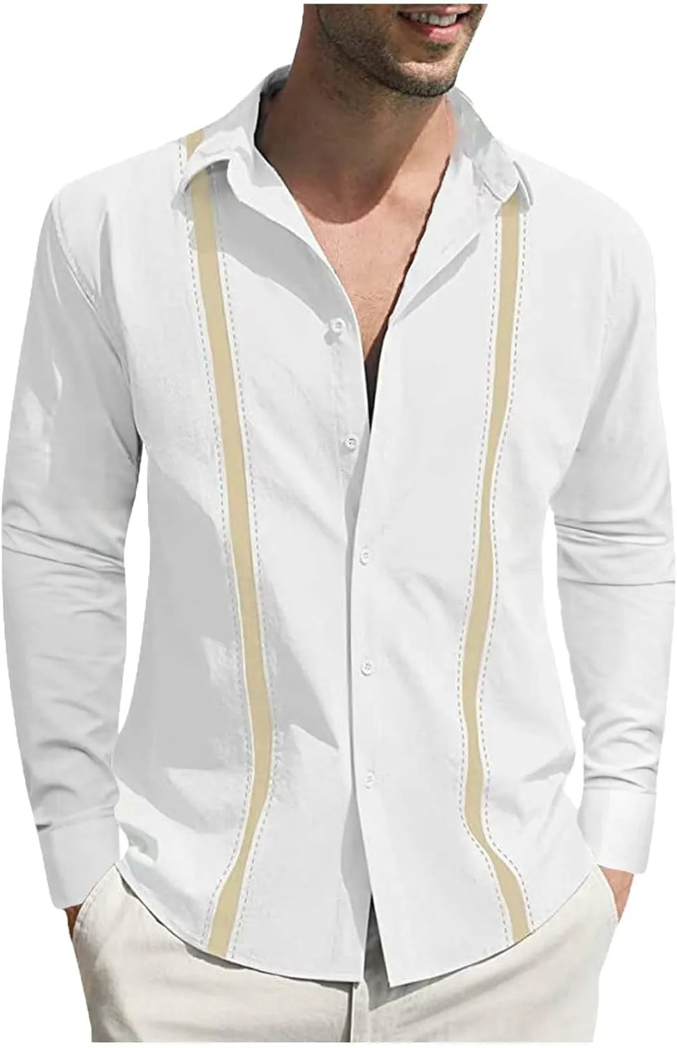 Muscularfit Mens Shirts Long Sleeve Slim Fit Linen Button Down Tshirt Fall Fashion Guayabera Work Shirt Casual Trendy Clothes