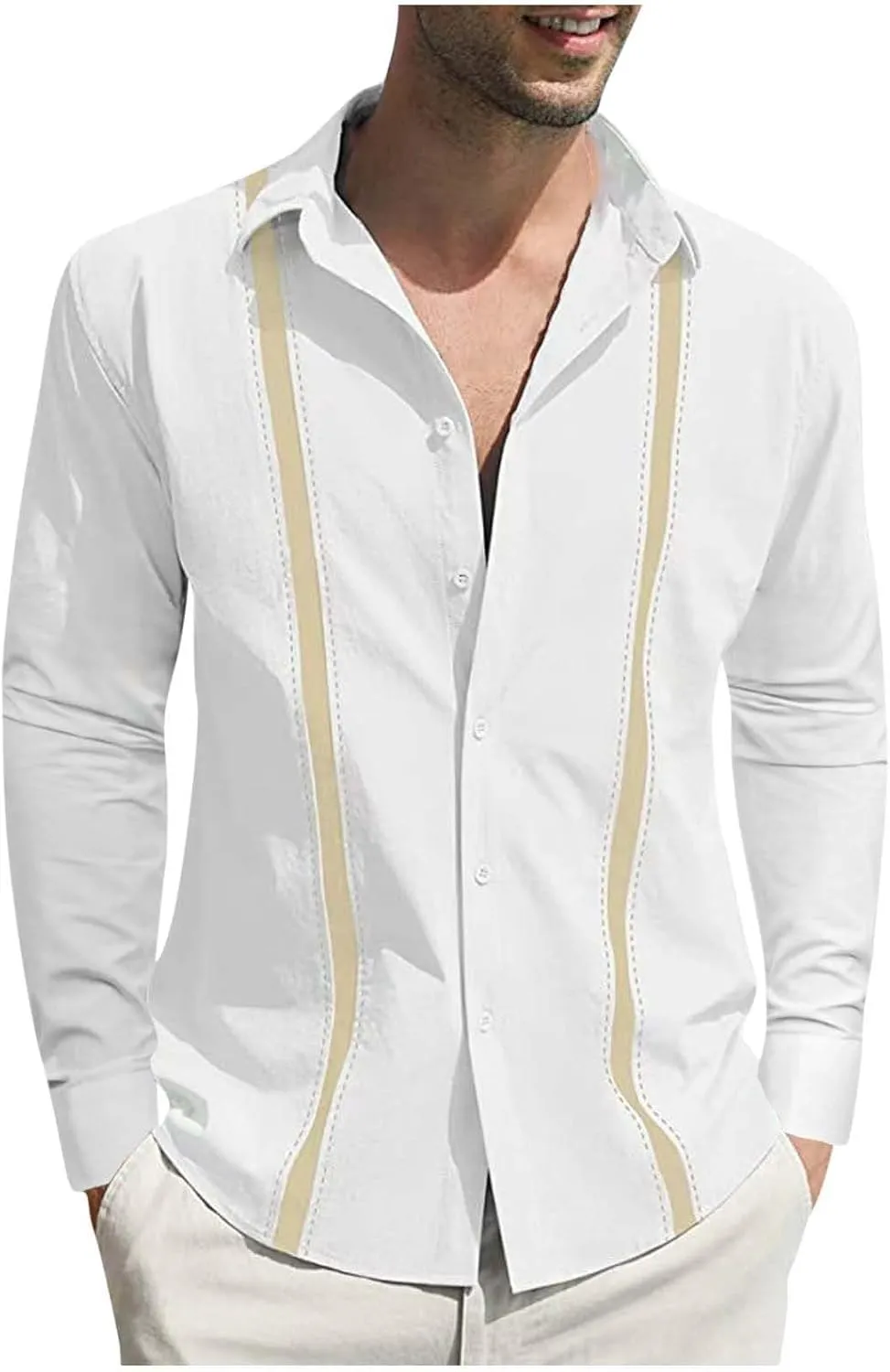 Muscularfit Mens Shirts Long Sleeve Slim Fit Linen Button Down Tshirt Fall Fashion Guayabera Work Shirt Casual Trendy Clothes