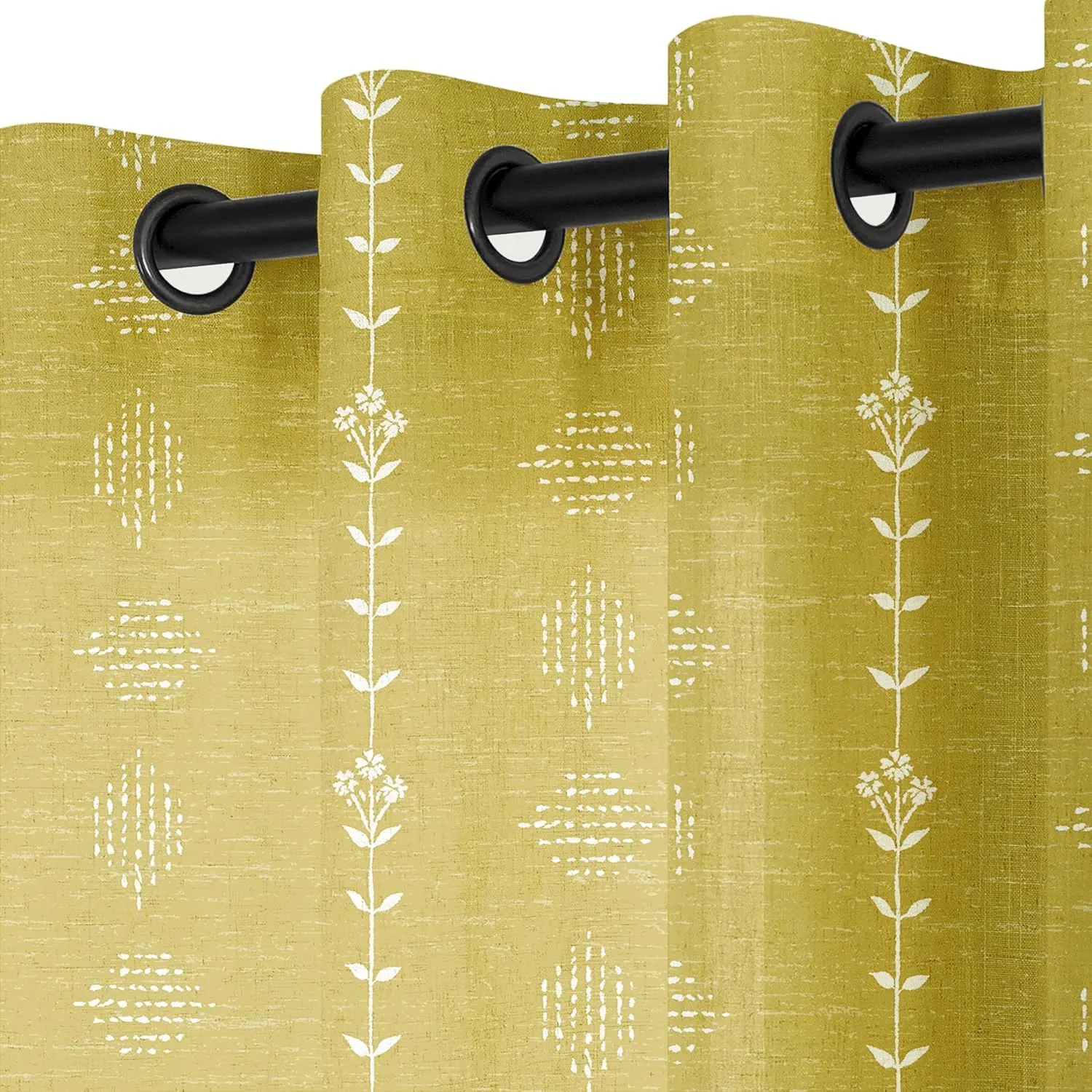 Mustard Yellow Retro Curtains 70s MCM Funky Boho Sheer Spring Colorful Curtains for Living Room Bedroom,96 Inches Long,Yellow and White