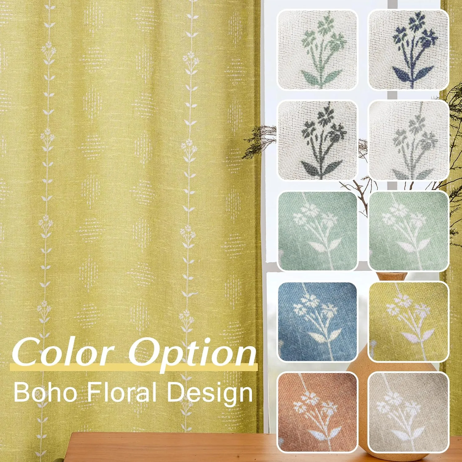 Mustard Yellow Retro Curtains 70s MCM Funky Boho Sheer Spring Colorful Curtains for Living Room Bedroom,96 Inches Long,Yellow and White