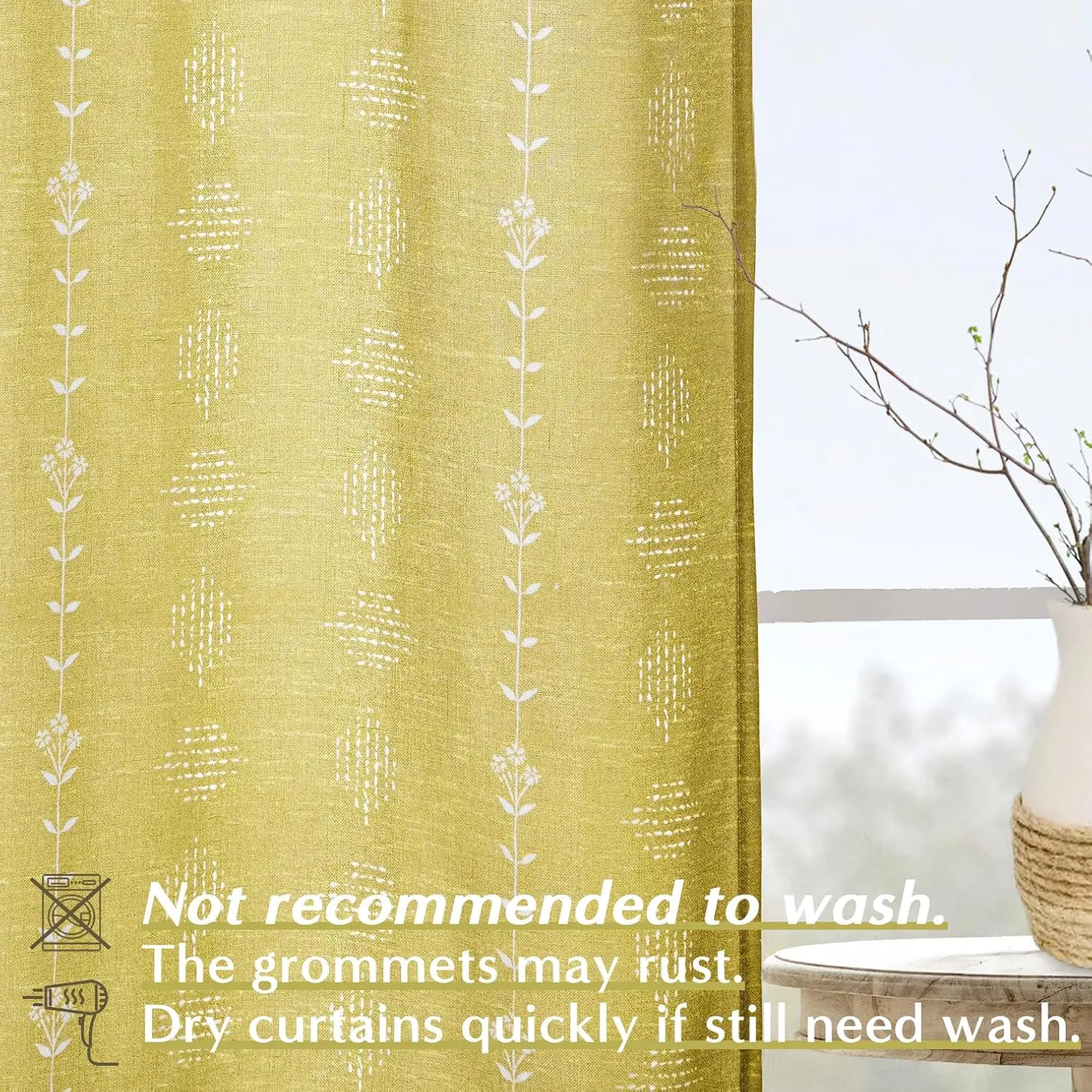 Mustard Yellow Retro Curtains 70s MCM Funky Boho Sheer Spring Colorful Curtains for Living Room Bedroom,96 Inches Long,Yellow and White
