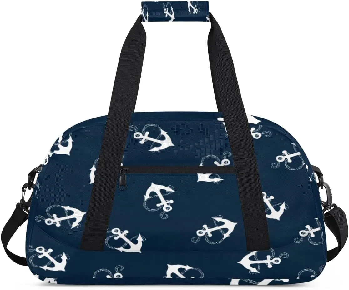 Nautical Anchor Gym Duffel Bag for Men Women Anchor Pattern Sports Tote Bag with Adjustable Shoulder Strap for Dance Gymnastics Traveling Outdoor Camping Overnight Stay