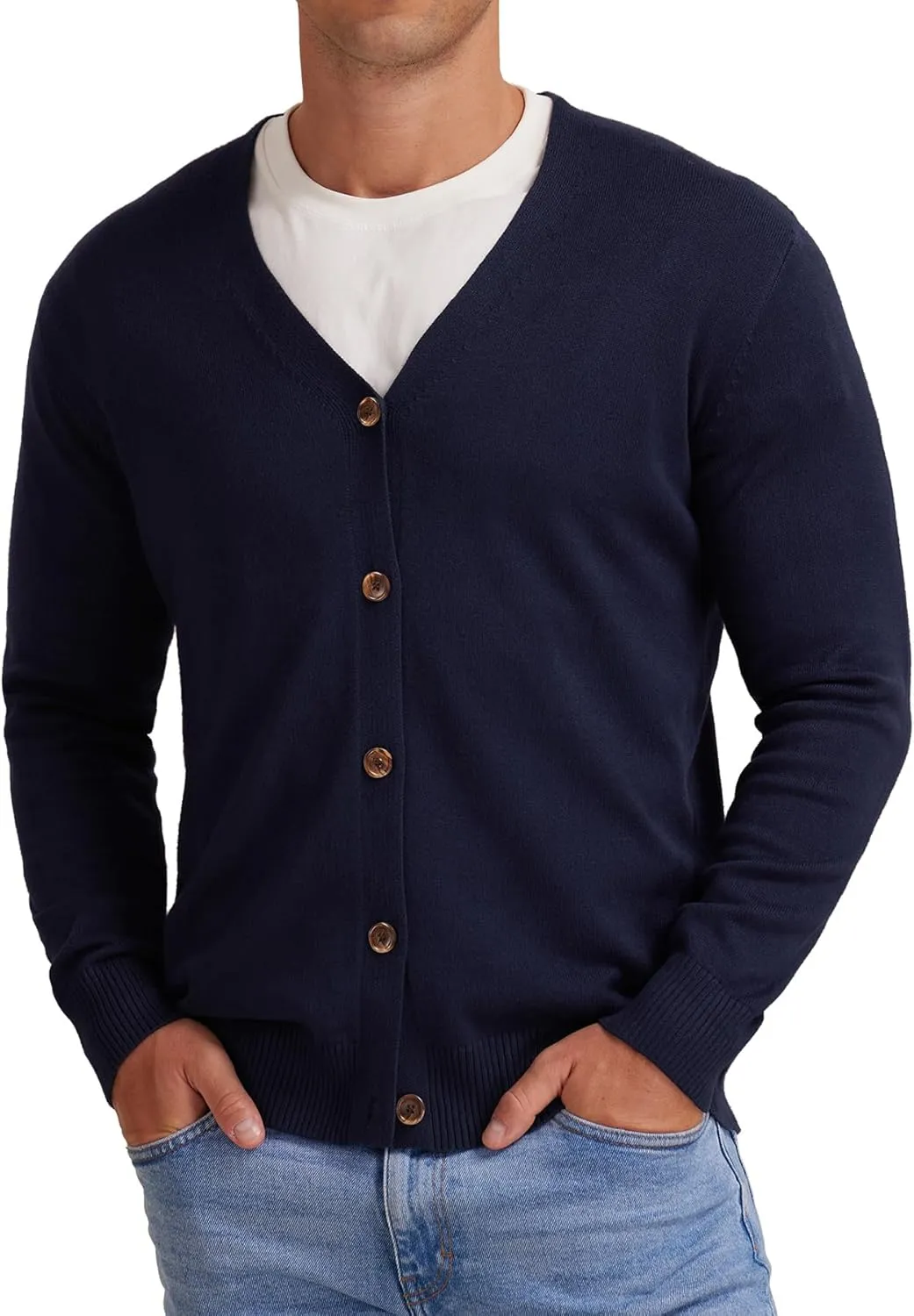 NITAGUT Men's Vintage Striped Long Sleeve Cardigan Sweater with Button V Neck Knitted Sweaters