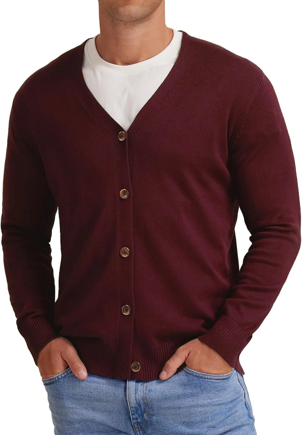 NITAGUT Men's Vintage Striped Long Sleeve Cardigan Sweater with Button V Neck Knitted Sweaters