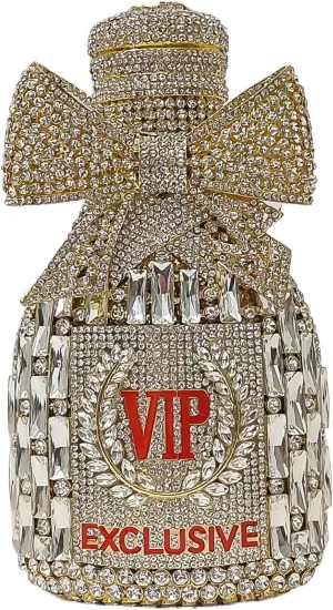Novelty Champagne Bottle Evening Bag Rhinestone Clutch with Bowknot Women Purse Party Cocktail Crystal Handbag
