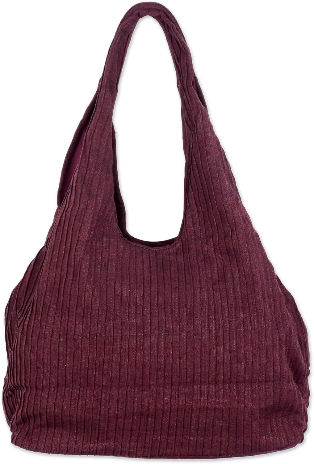 NOVICA Artisan Handmade Cotton Shoulder Bag 100% Textured in Wine from Thailand Handbags Burgundy Patternedsolid ' Thai Texture in Wine'