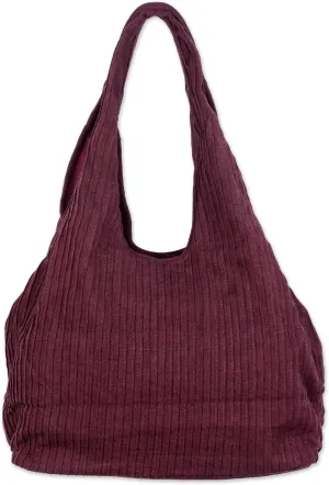 NOVICA Artisan Handmade Cotton Shoulder Bag 100% Textured in Wine from Thailand Handbags Burgundy Patternedsolid ' Thai Texture in Wine'