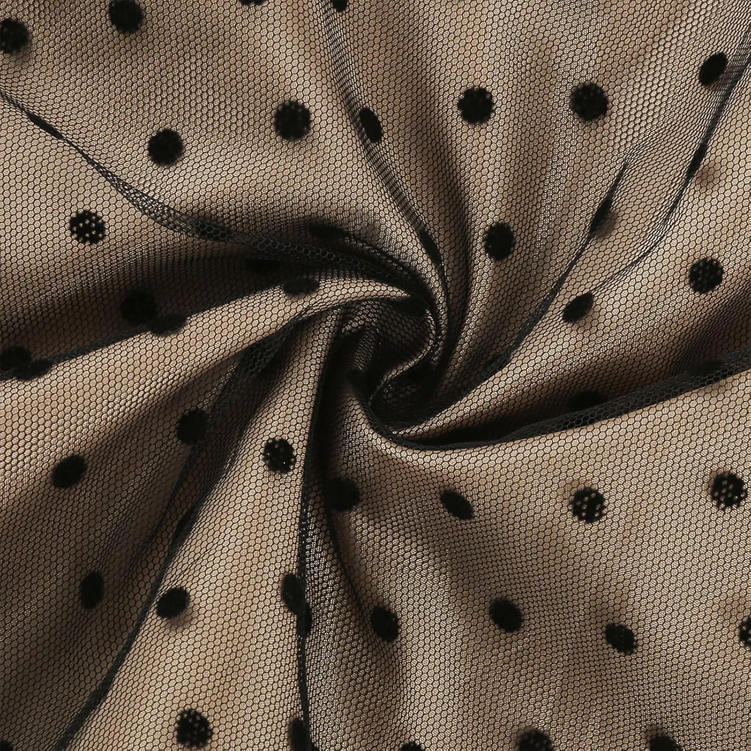 OBEEII Vintage Dress for Women 1950s Long Sleeve Patchwork Polka Dots Tulle Cocktail Party Dress Retro Swing Midi Dress