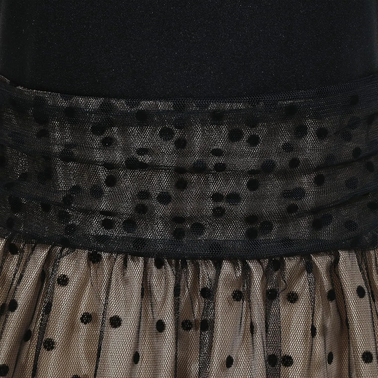 OBEEII Vintage Dress for Women 1950s Long Sleeve Patchwork Polka Dots Tulle Cocktail Party Dress Retro Swing Midi Dress