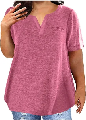 Oversized Shirts for Women Plus Size Summer Short Sleeve Tops Sexy V-Neck Blouse Casual Loose Hide Belly Tops T Shirt