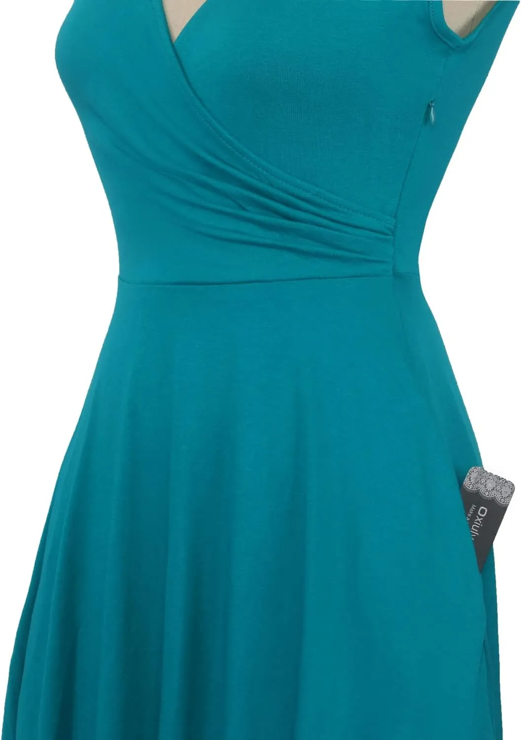 oxiuly Women's Vintage Dot V-Neck Cap Sleeve Casual Pockets Swing Tea Dress OX296