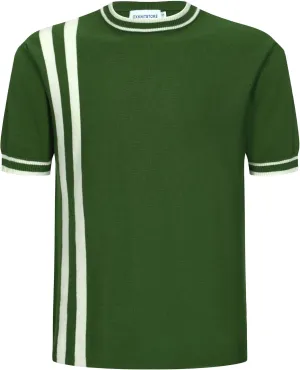 OXKNIT Mens Knitted Shirt Short Sleeve Retro Classic Crewneck Solid Shirt with Double Racing Striped
