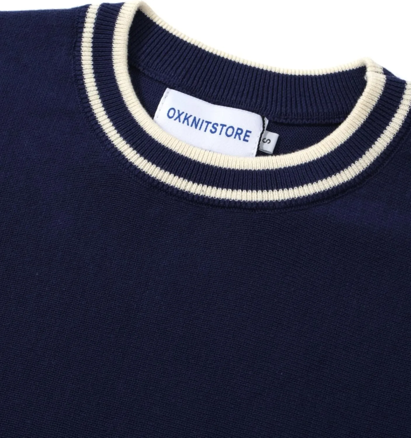 OXKNIT Mens Knitted Shirt Short Sleeve Retro Classic Crewneck Solid Shirt with Double Racing Striped
