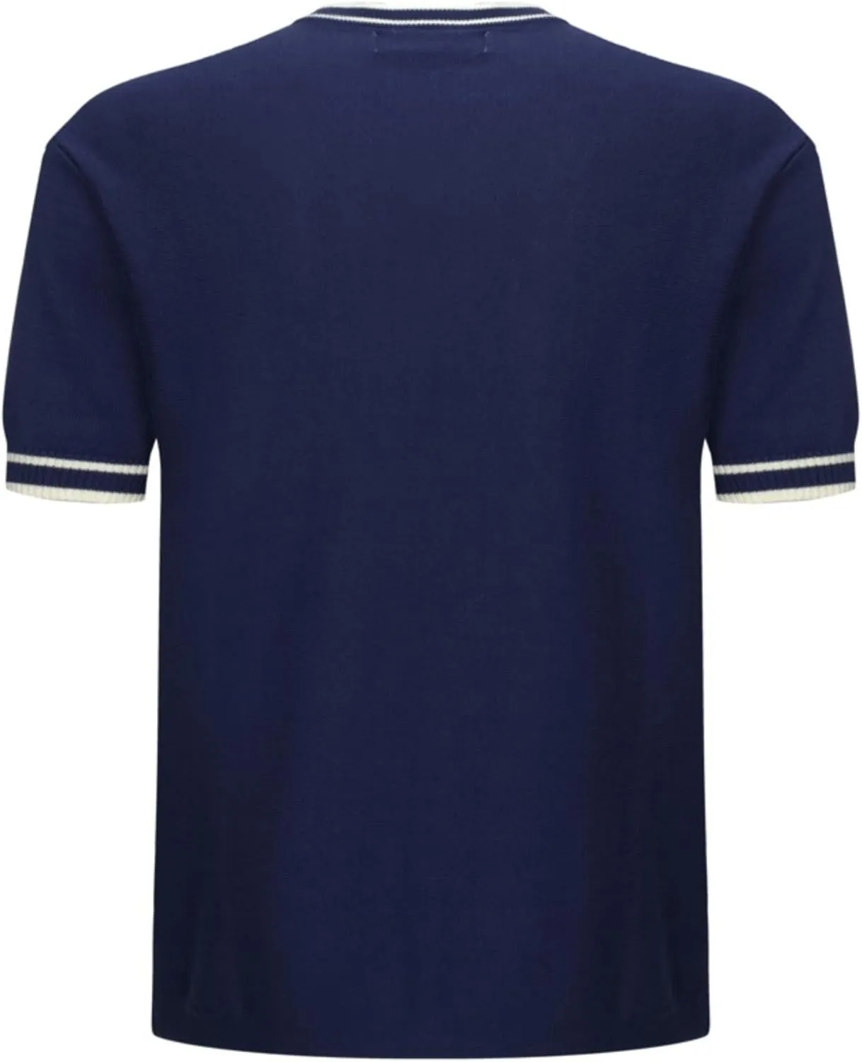 OXKNIT Mens Knitted Shirt Short Sleeve Retro Classic Crewneck Solid Shirt with Double Racing Striped
