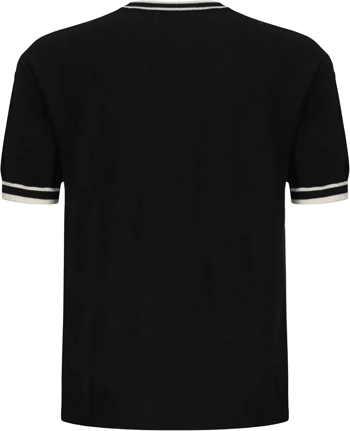 OXKNIT Mens Knitted Shirt Short Sleeve Retro Classic Crewneck Solid Shirt with Double Racing Striped