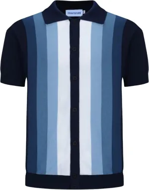OXKNIT Men’s Knitted Vintage Polo, Gradient Stripe Short Sleeve Retro Polo Shirt for Men 60s&70s