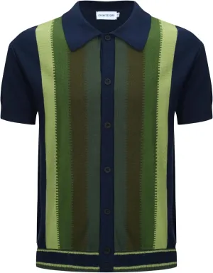 OXKNIT Men’s Knitted Vintage Polo, Gradient Stripe Short Sleeve Retro Polo Shirt for Men 60s&70s