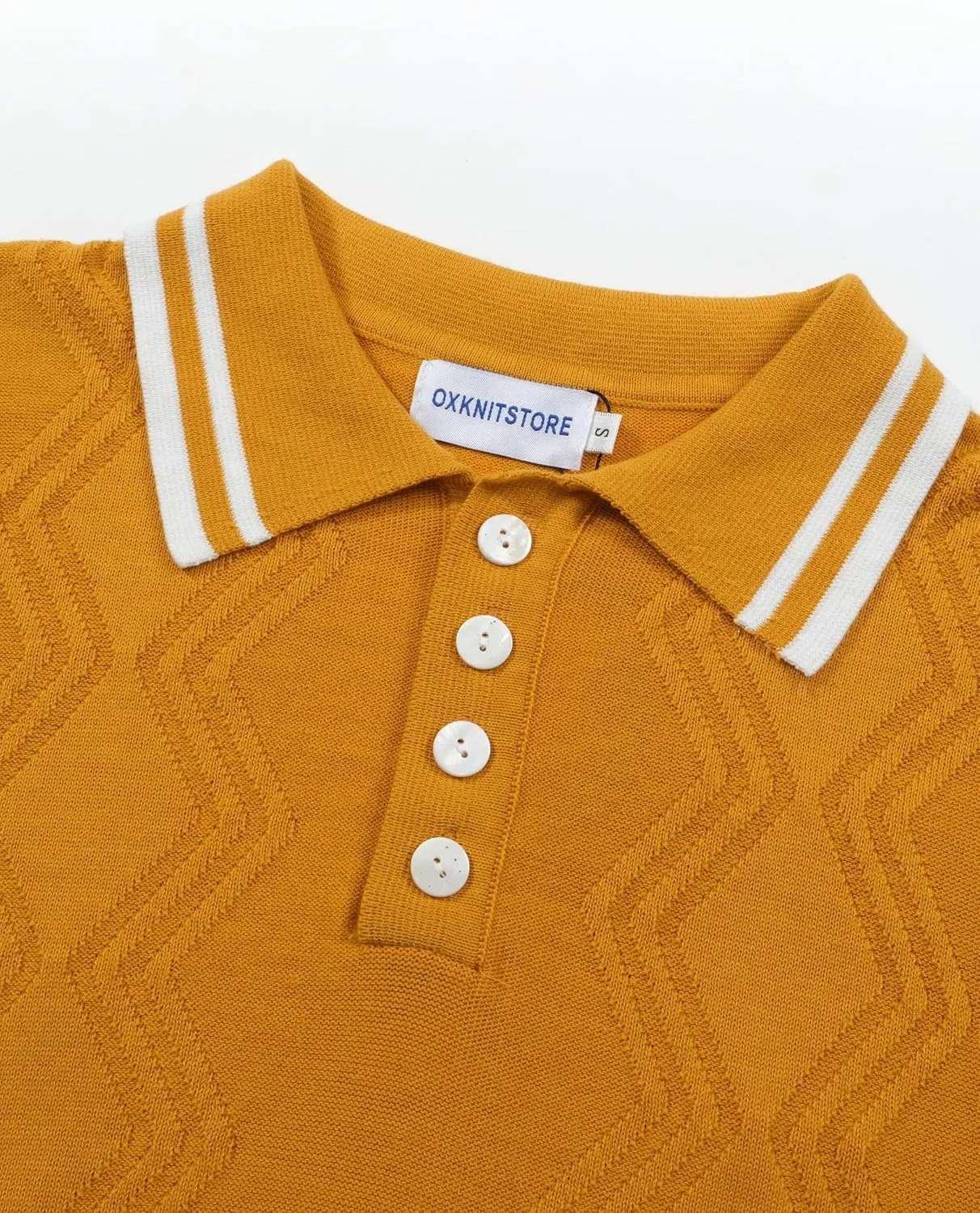 OXKNIT Men’s Knitted Vintage Polo Shirt, 1960s Mod Style Retro Polo Textures Shirt with Double Line Neck