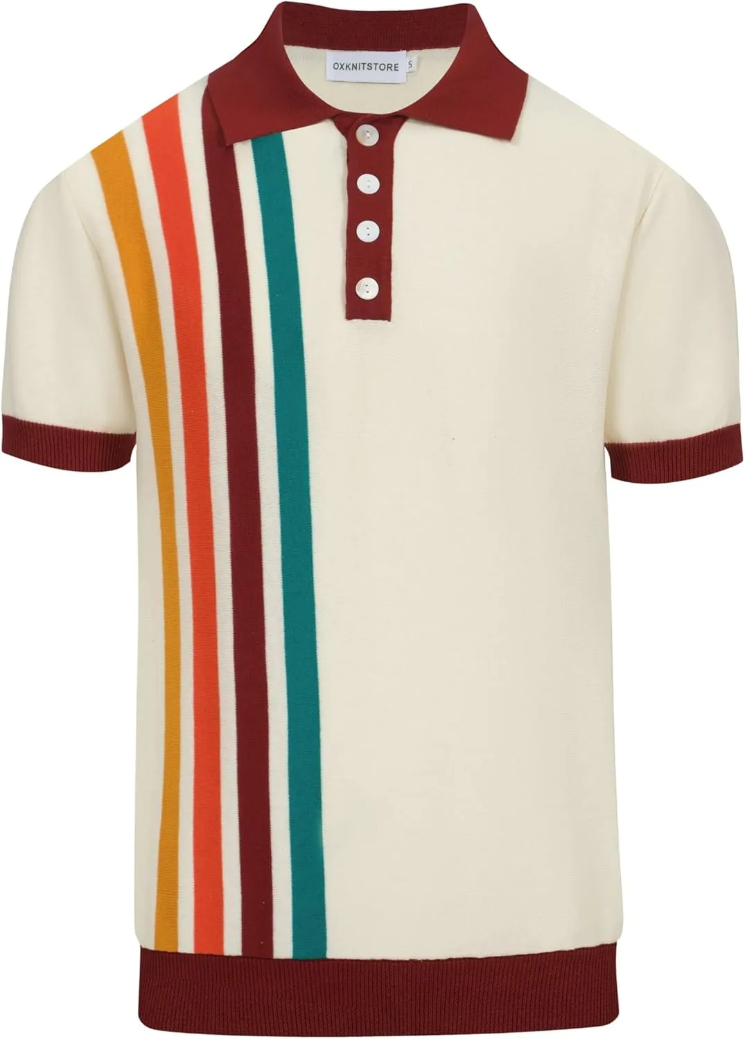 OXKNIT Men's Knitted Vintage Polo Shirt Casual Poloshirts Short Sleeve Summer Shirt with Stripe Design