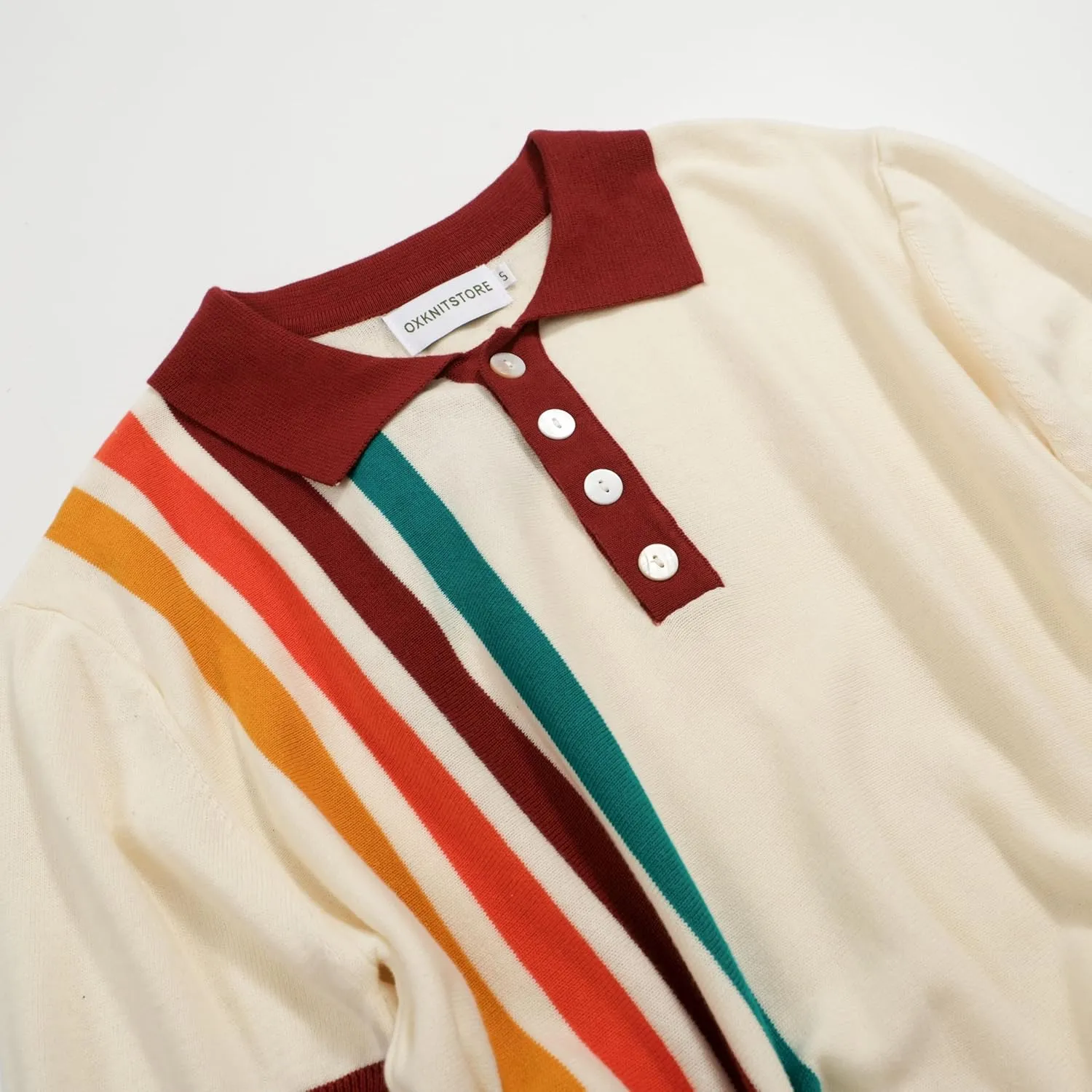 OXKNIT Men's Knitted Vintage Polo Shirt Casual Poloshirts Short Sleeve Summer Shirt with Stripe Design