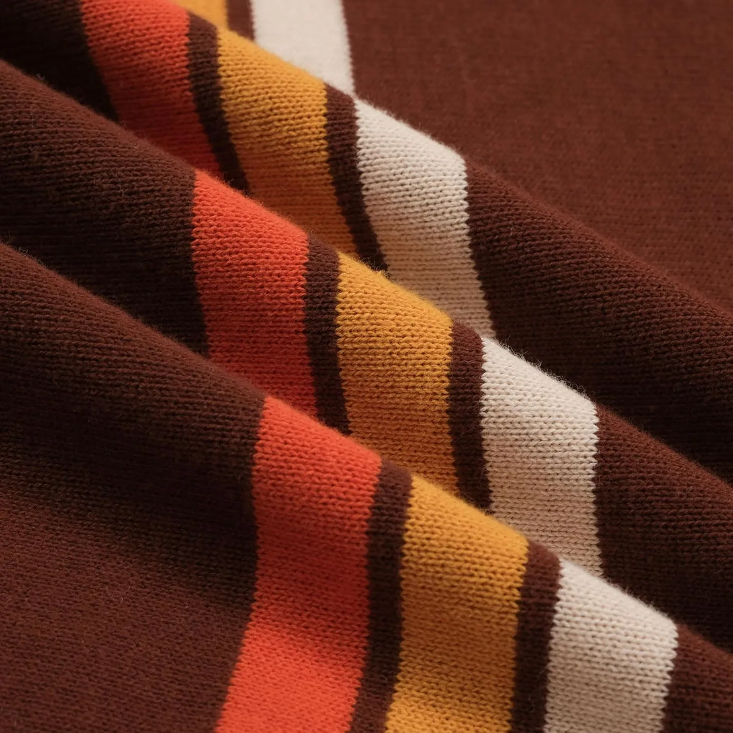 OXKNIT Mens Retor Polo Striped Brown V-Neck Knitted Shirt 1960s Mod Style Vintage Collared T Shirt