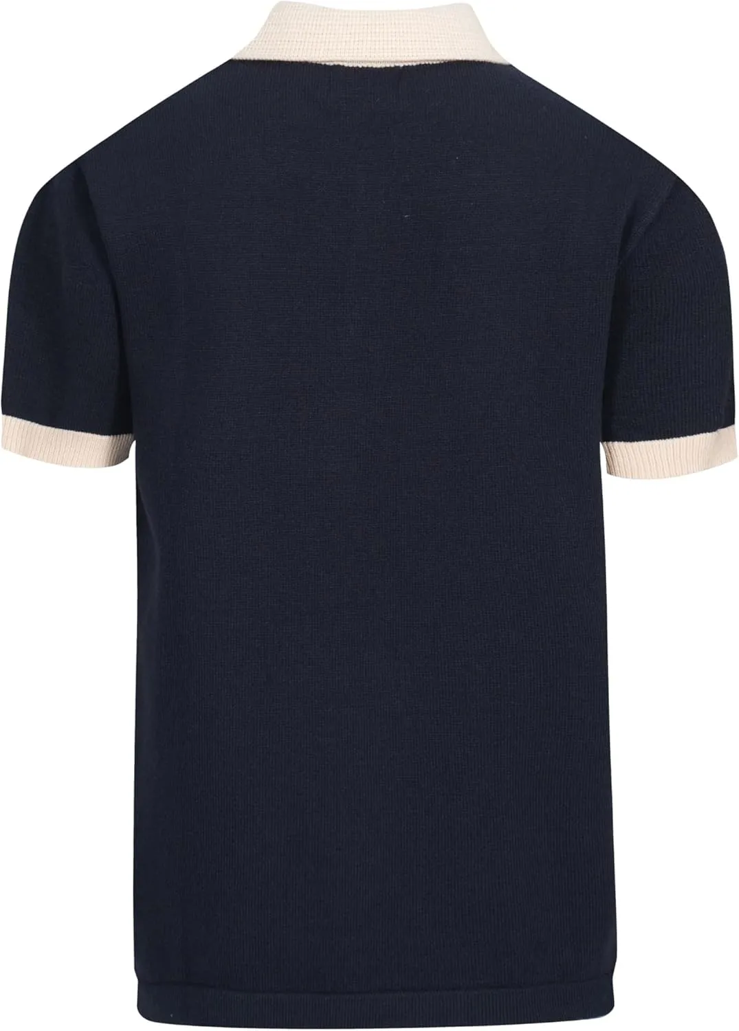 OXKNIT Men's Vintage Polo Shirt Geometric Patterns Dark Blue Knit Casual Summer Golf Poloshirts