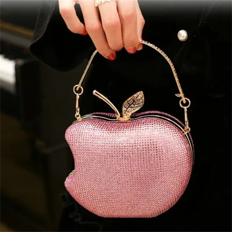 pearl&she Sparkly Apple Rhinestone Handbags Diamond Women Evening Bags Bling Minaudiere Clutch Crystal Purses For Party.