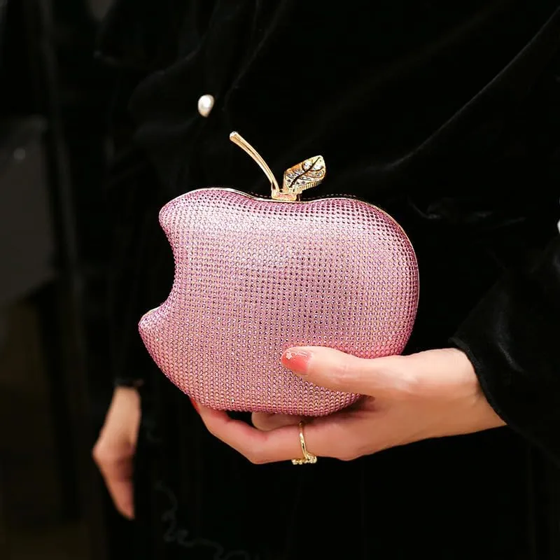 pearl&she Sparkly Apple Rhinestone Handbags Diamond Women Evening Bags Bling Minaudiere Clutch Crystal Purses For Party.