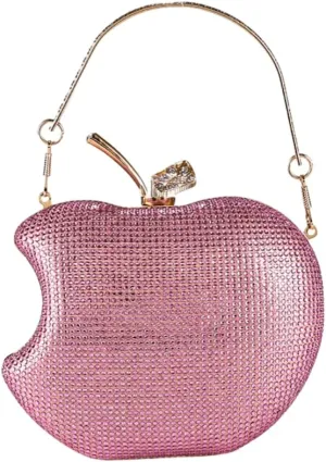 pearl&she Sparkly Apple Rhinestone Handbags Diamond Women Evening Bags Bling Minaudiere Clutch Crystal Purses For Party.
