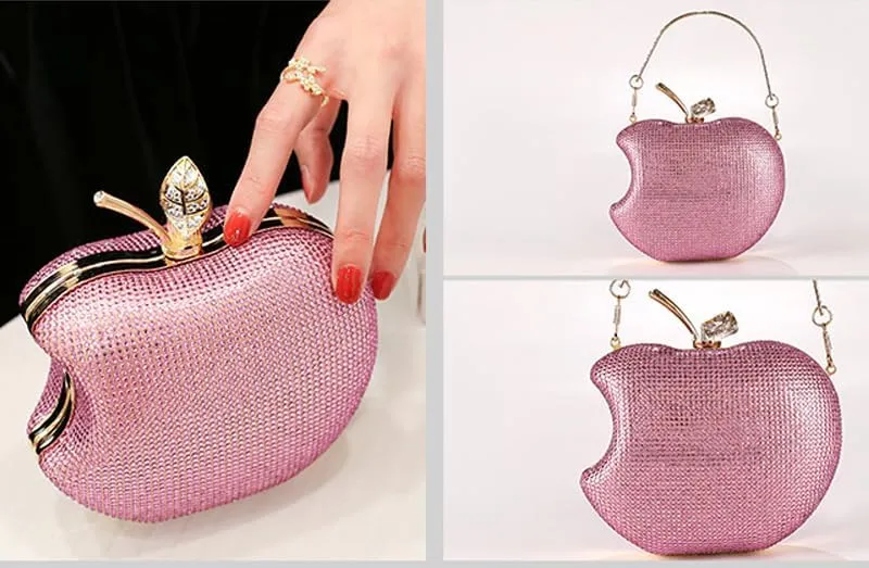 pearl&she Sparkly Apple Rhinestone Handbags Diamond Women Evening Bags Bling Minaudiere Clutch Crystal Purses For Party.