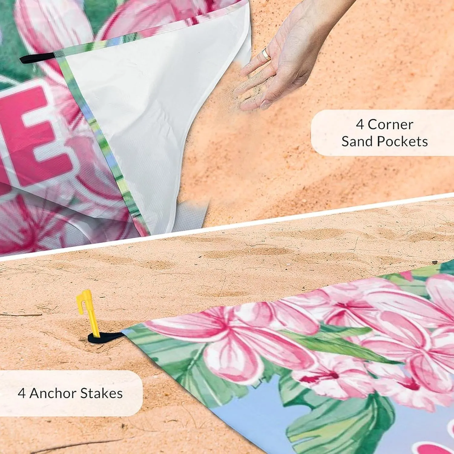 Personalized Beach Blanket Waterproof Sandproof, 118x110 Inches Custom Oversized Flamingo Beach Mat for 6-8 Adults, Pink Lightweight Windproof Picnic Blanket for Outdoor, Travel, Camping, Hiking