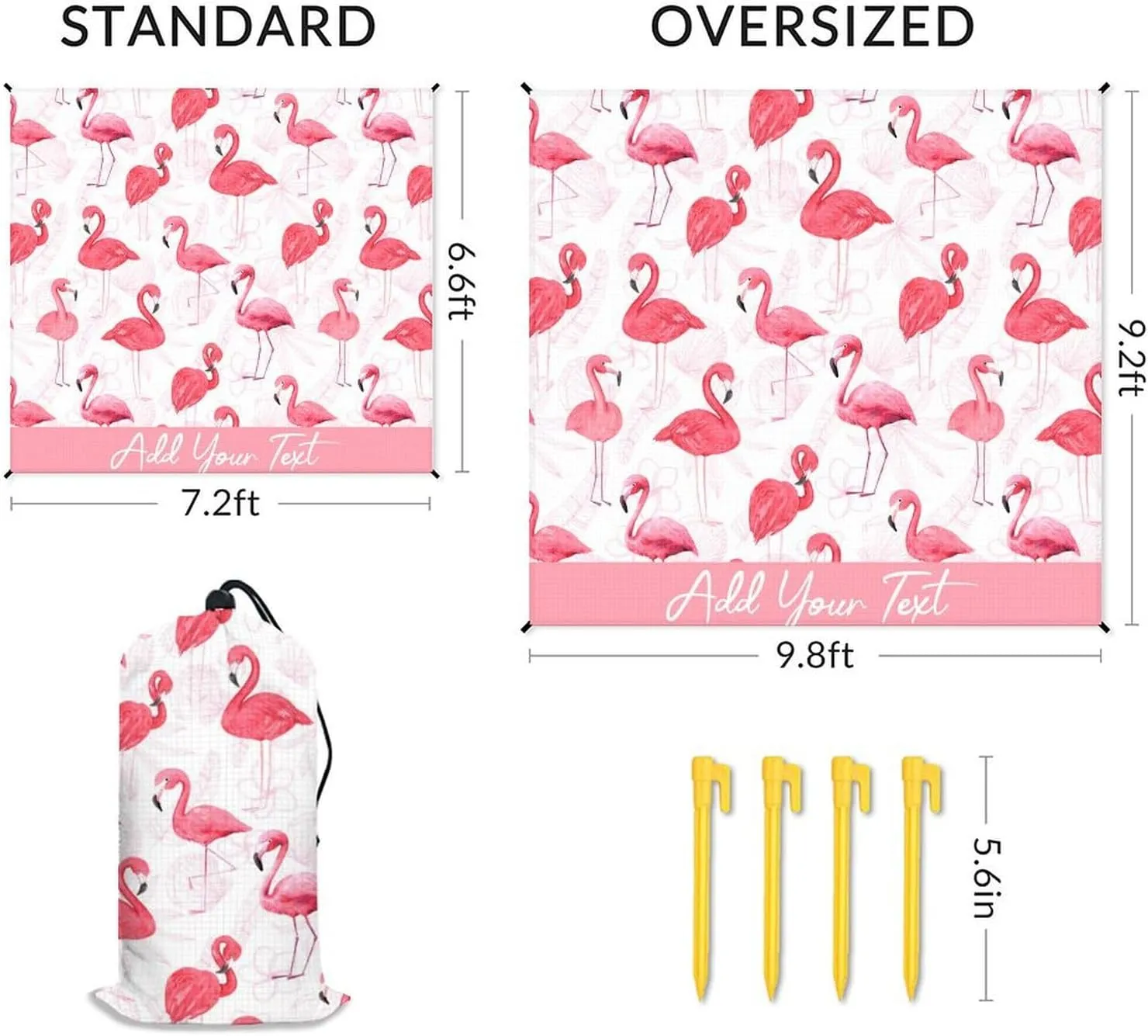 Personalized Beach Blanket Waterproof Sandproof, Custom Large Flamingo Beach Mat for 4-6 Adults, 86x78 Inches Lightweight Picnic Blanket with 4 Corner Pockets for Outdoor, Travel, Camping, Hiking