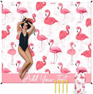 Personalized Beach Blanket Waterproof Sandproof, Custom Large Flamingo Beach Mat for 4-6 Adults, 86x78 Inches Lightweight Picnic Blanket with 4 Corner Pockets for Outdoor, Travel, Camping, Hiking