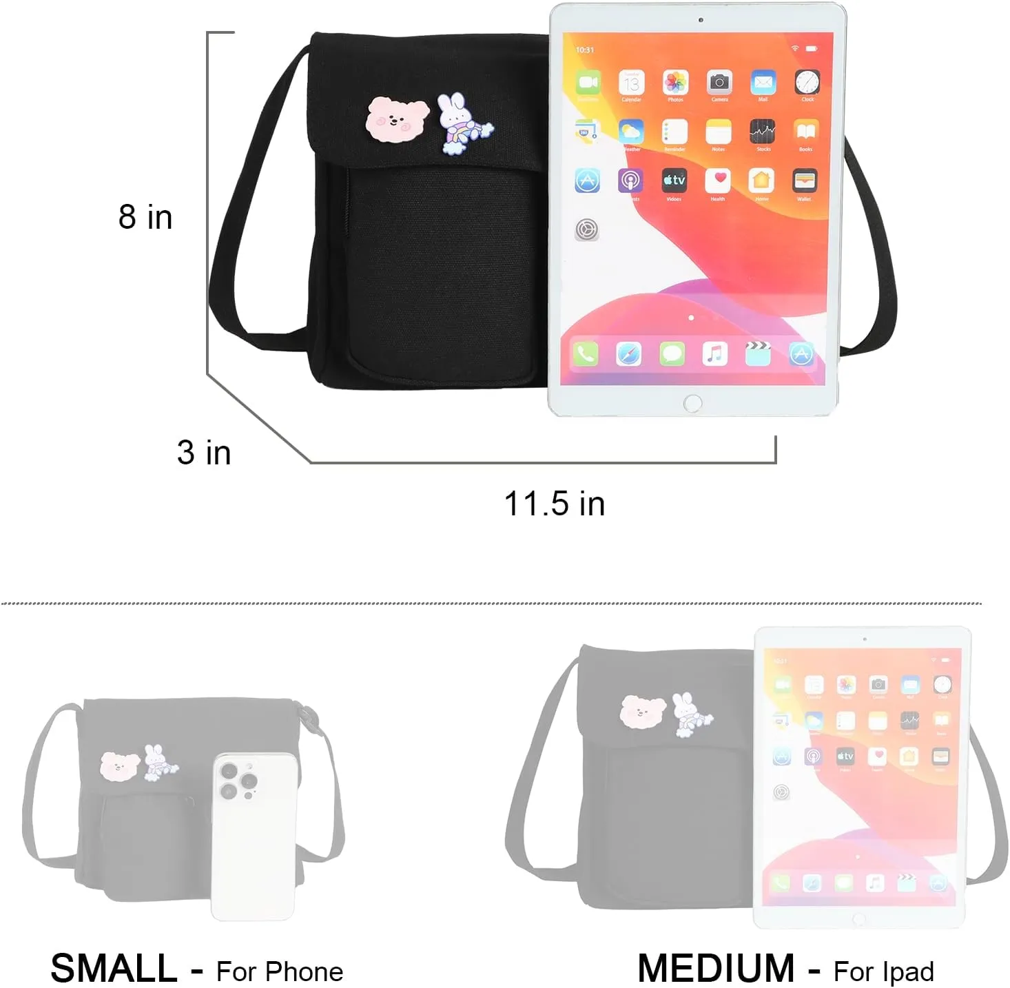 Phaoullzon Kawaii Crossbody Bag Cute Messenger Bags Canvas Shoulder Purse Gifts for Teens