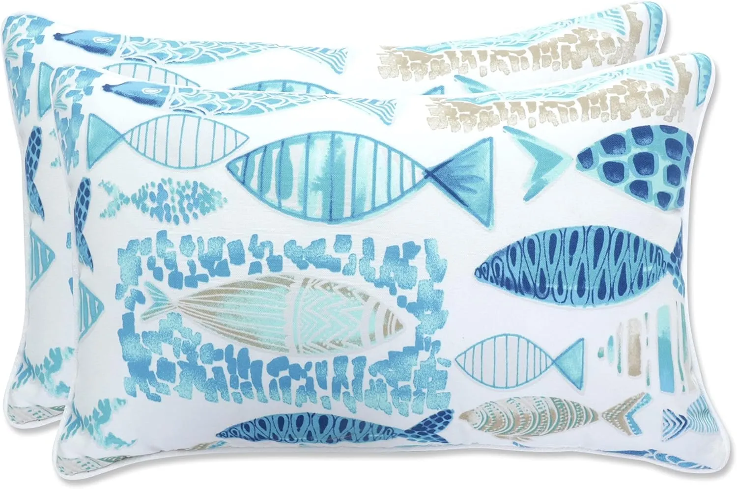 Pillow Perfect Outdoor/Indoor Pillows, Lumbar - 11.5" x 18.5", Blue Hooked Seaside 2 Count