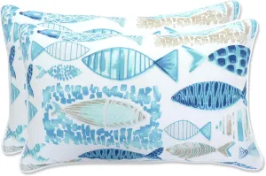 Pillow Perfect Outdoor/Indoor Pillows, Lumbar - 11.5" x 18.5", Blue Hooked Seaside 2 Count