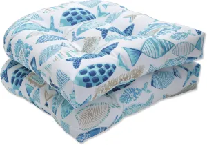 Pillow Perfect Outdoor/Indoor Tufted Seat Cushions, 19" x 19", Blue Hooked Seaside 2 Count