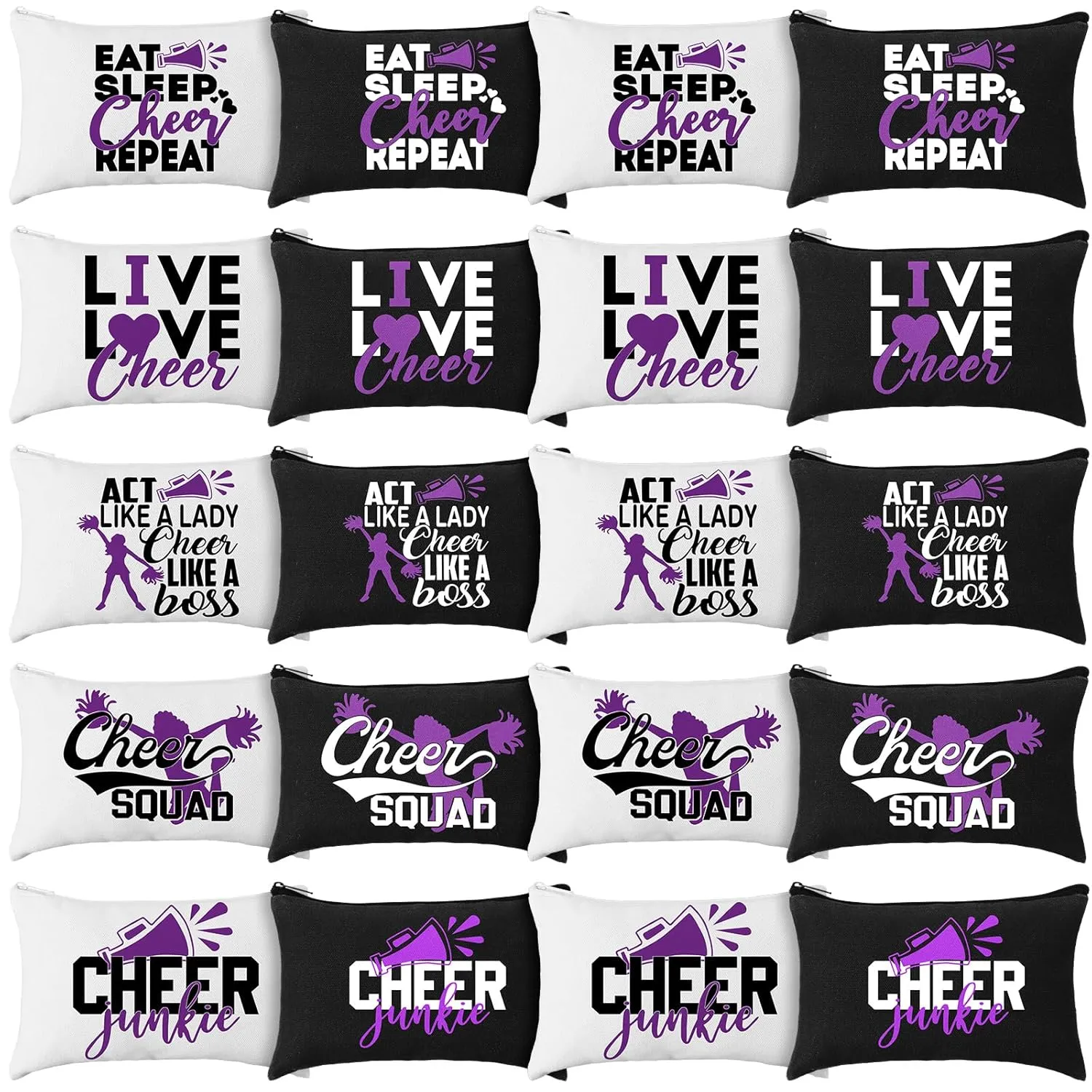 Pinkunn 20 Pcs Cheer Makeup Bags Bulk Cheerleader Gifts for Women Canvas Cheer Cosmetic Pouch Toiletry Zipper Makeup Case Cheerleading Portable Travel Pouch Team Accessories(Purple)