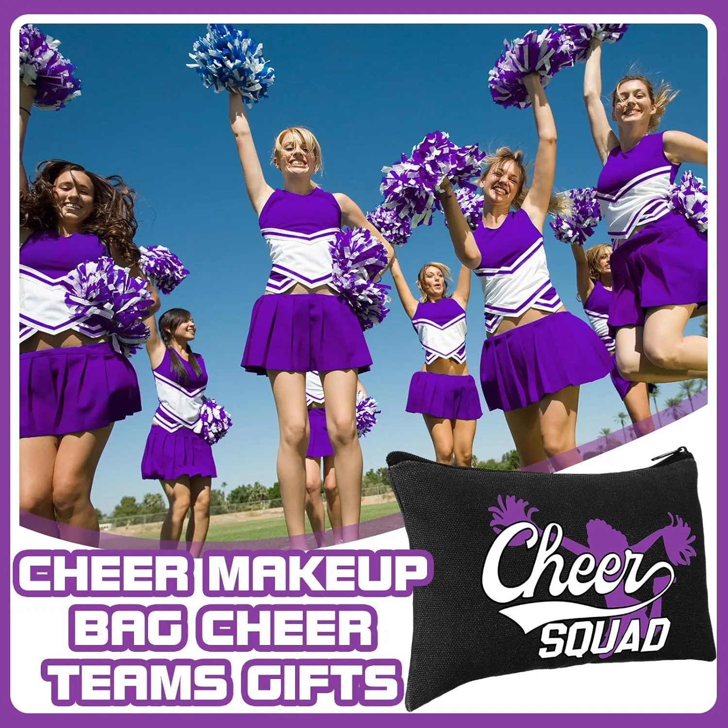 Pinkunn 20 Pcs Cheer Makeup Bags Bulk Cheerleader Gifts for Women Canvas Cheer Cosmetic Pouch Toiletry Zipper Makeup Case Cheerleading Portable Travel Pouch Team Accessories(Purple)